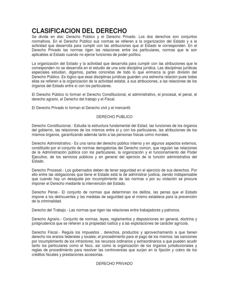 Clasificacion Del Derecho y Sus Ramas Ley Pública