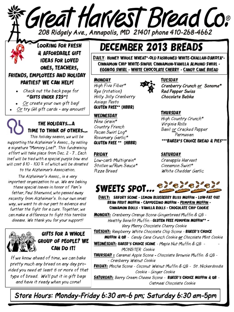 Great Harvest December Menu 2013 Scone Muffin