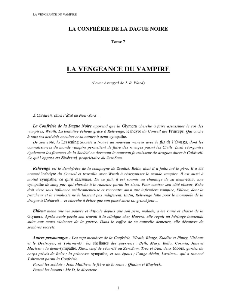 La Confrérie De La Dague Noire Pdf Tome 7 de La Confrerie de La Dague Noire - J.R Ward - 2 | PDF | Vampires |  Sexe