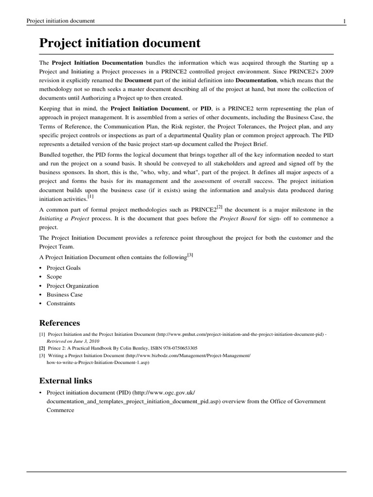 PRINCE2 Project Initiation Document Guide | PDF | Projects | Product ...
