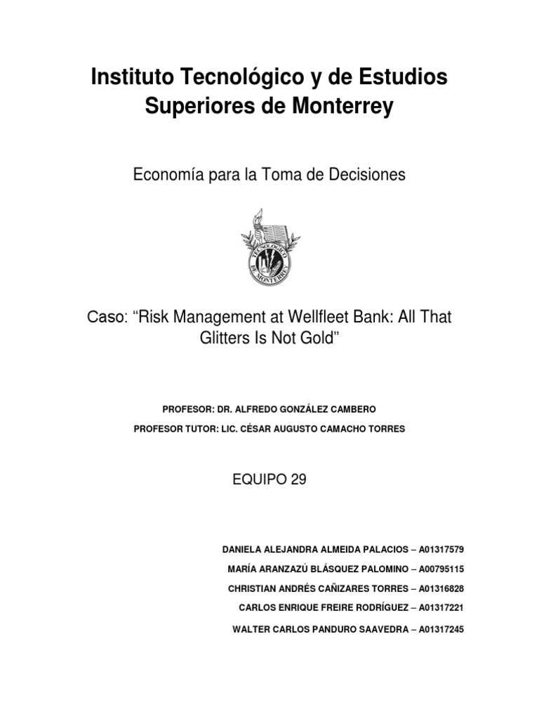 Wellfleet Bank Gestión de riesgos PDF Banca de inversión Bancos