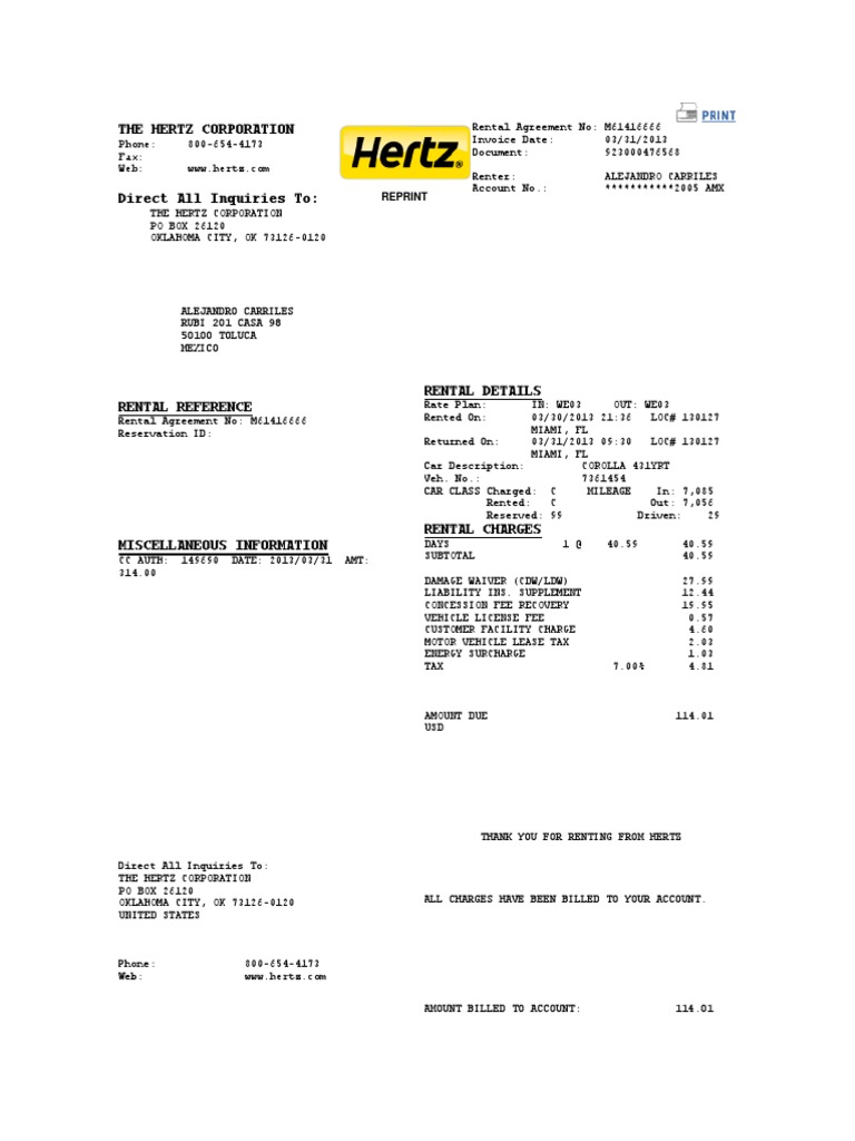 The Hertz Corporation Factura PDF Urban Renting