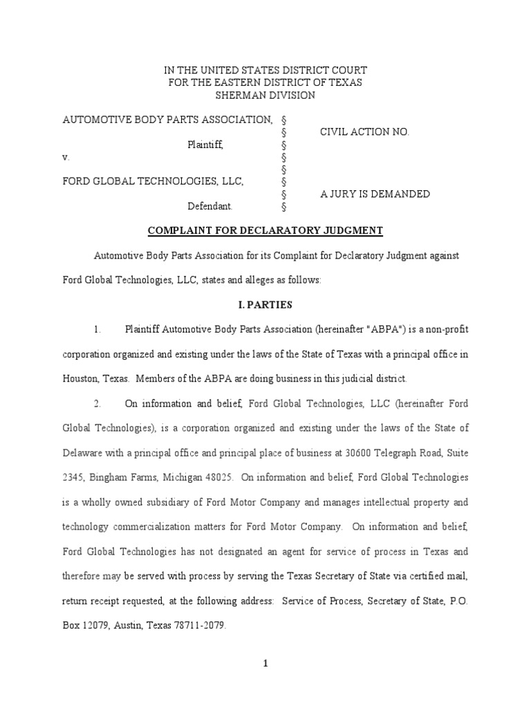 Automotive Body Parts Association v. Ford Global Technologies PDF