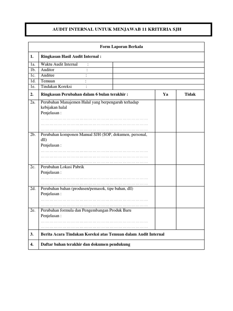 Check List Audit Internal Untuk Menjawab 11 Kriteria Sjh Docx