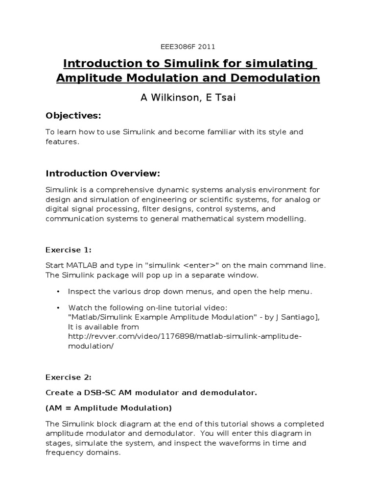 Introduction To Simulink For Simulating Amplitude Modulation and ...
