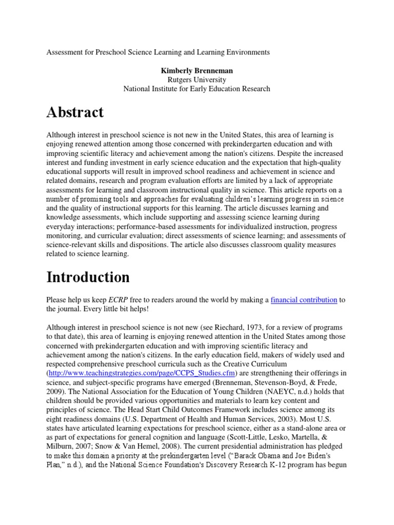 Assessing Preschool Science Learning | PDF | Educational Assessment ...