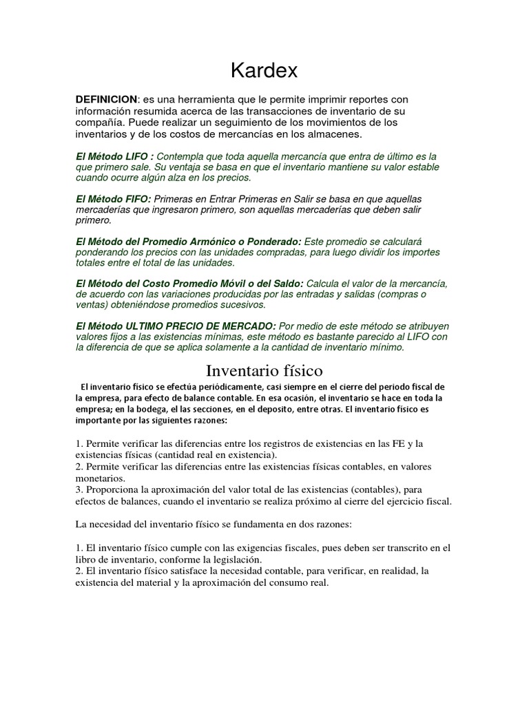 Definición y Uso del Kardex | PDF | Inventario | Contabilidad