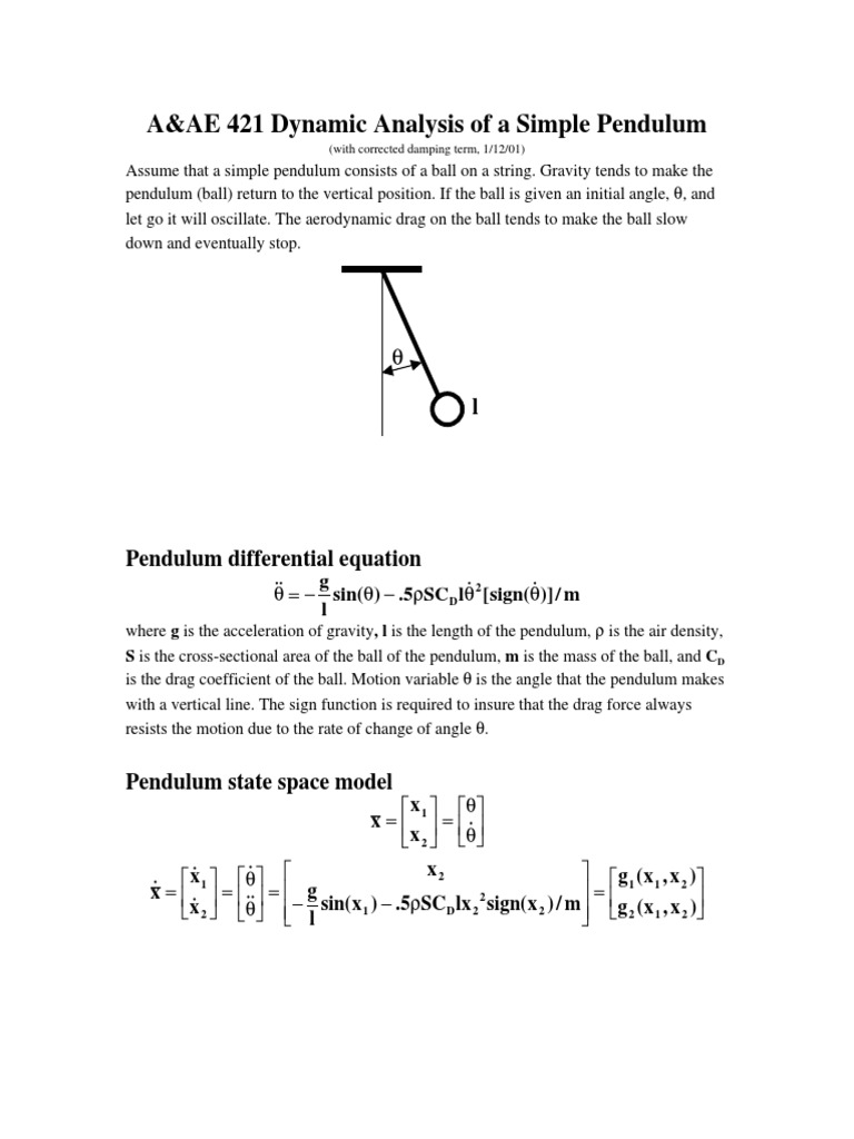 A&AE 421 Dynamic Analysis of A Simple Pendulum | PDF