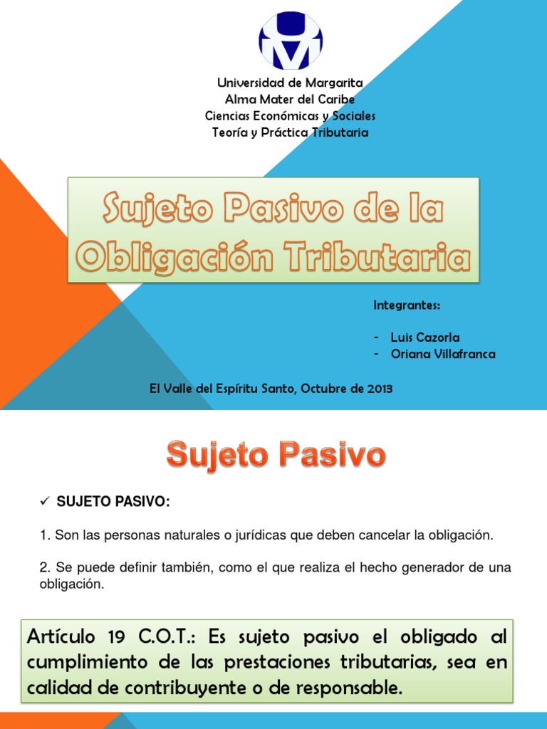 Sujeto Pasivo en Obligaciones Tributarias | PDF | Contribuyente | Impuestos