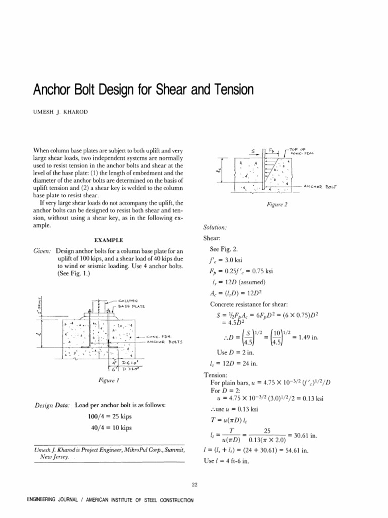 Anchor Bolt Design For Shear and Tension PDF