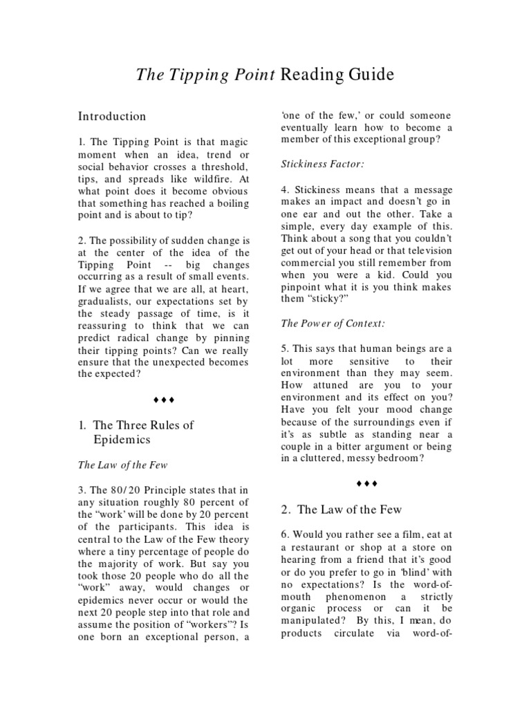 The Tipping Point Reading Guide: Stickiness Factor | PDF