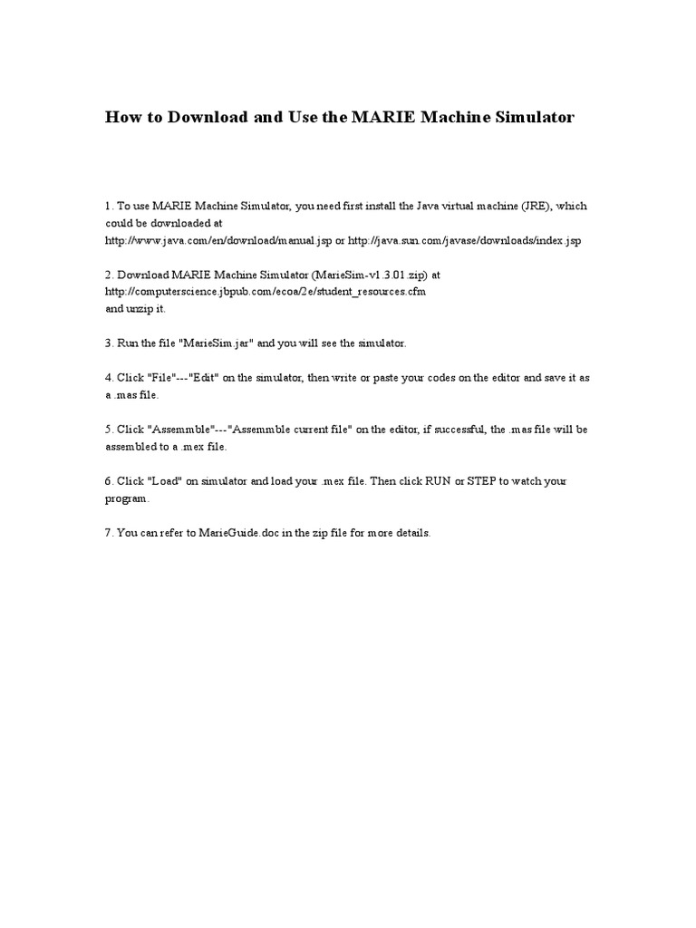 How To Download and Use The MARIE Machine Simulator | PDF | Career ...