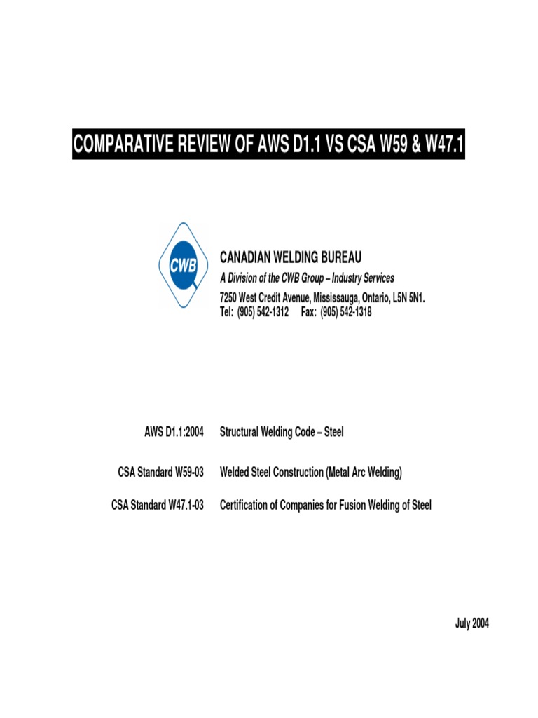 Comparative Review of Aws d1.1 Vs Csa w59 & w47.1 | PDF | Welding ...