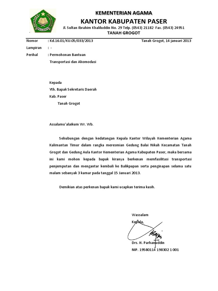 Surat Permohonan Bantuan Trasportasi