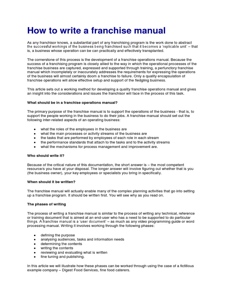 How To Write A Franchise Manual Franchising Employment