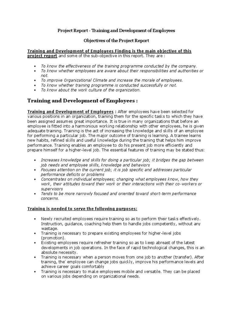 Project Report - Training and Development of Employees | PDF | Job ...