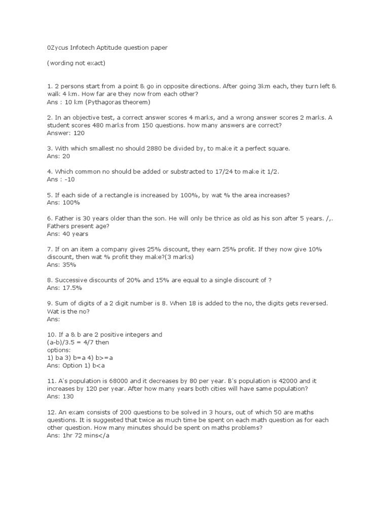 zycus infotech placement papers