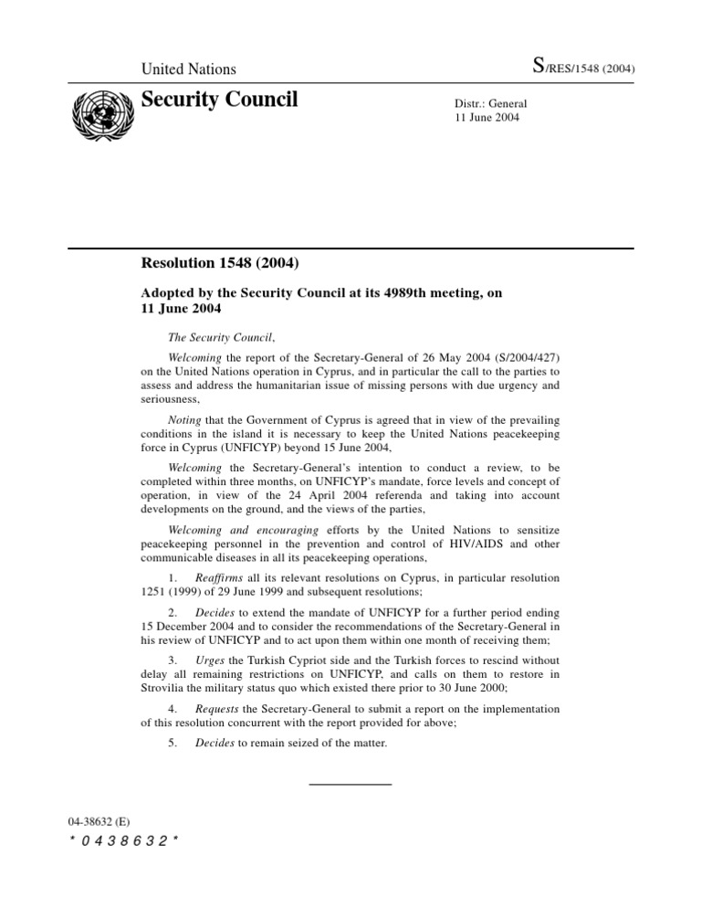 2004 06-11 SCR1548 | PDF | United Nations | International Relations