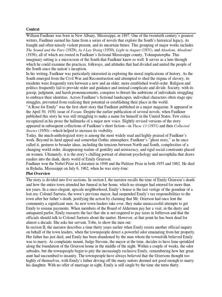 A Rose For Emily PDF William Faulkner Gothic Fiction