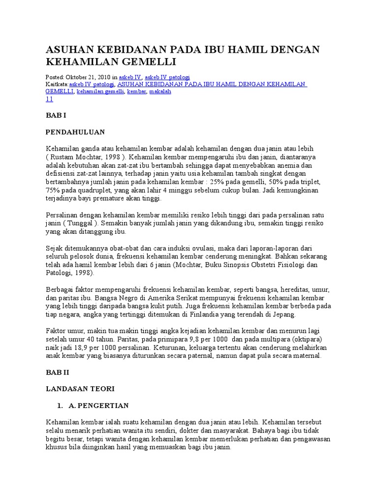 Asuhan Kebidanan Pada Ibu Hamil Dengan Kehamilan Gemelli