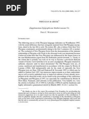 Phrygian Greek By Fred C Woudhuizen Dionysus - 