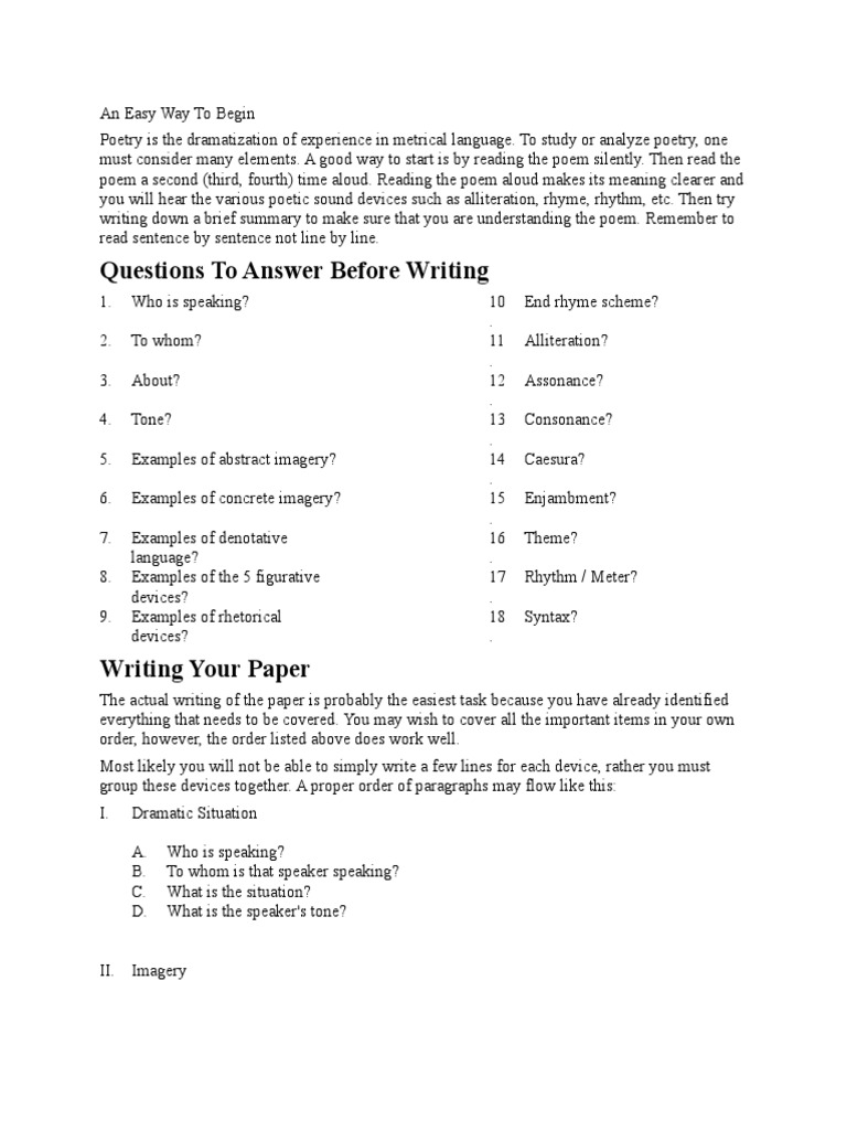 Questions To Answer Before Writing | PDF | Poetry | Semiotics