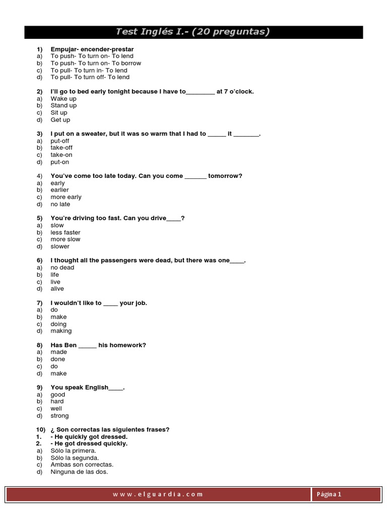 Test Ingles 1 Guardia Civil PDF Leisure