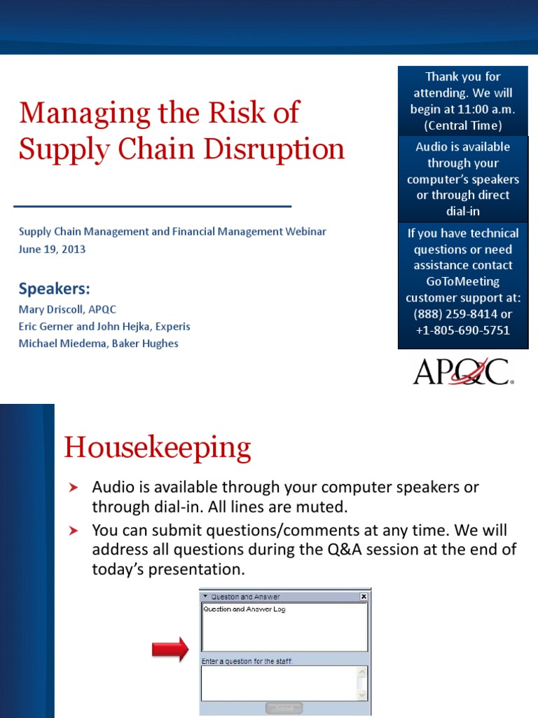 Managing Risk of Supply Chain Disruption Risk Management Enterprise