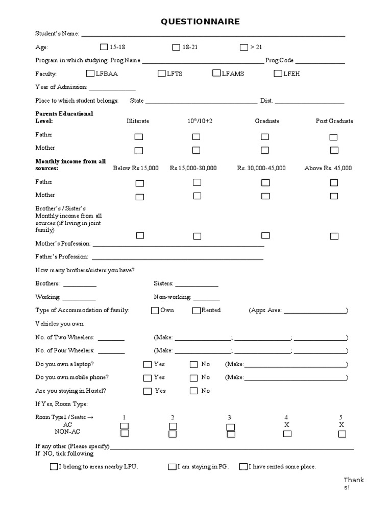 Student Demographic and Socioeconomic Status Questionnaire PDF
