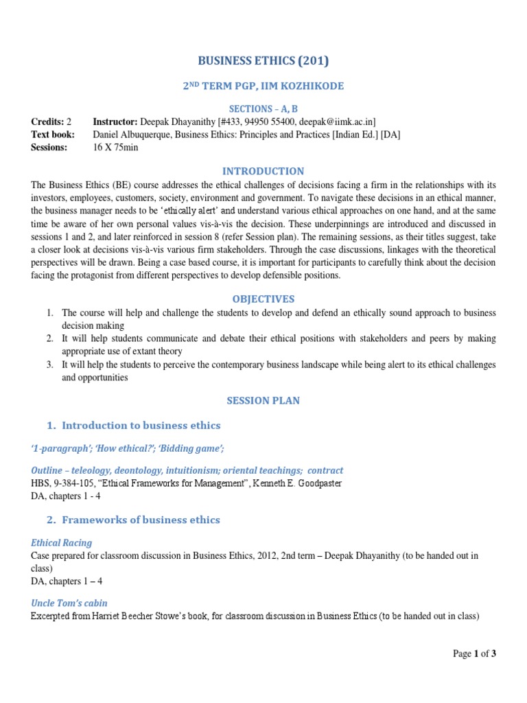 Business Ethics A B Pdf Business Ethics Social Institutions