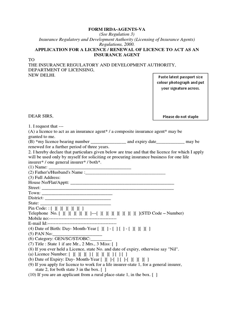 Form Irda Va Re PDF Insurance Broker Test (Assessment)