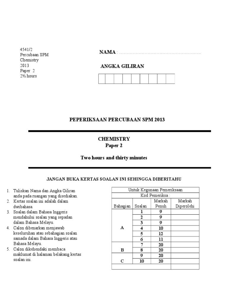 Paper 2 kimia spm