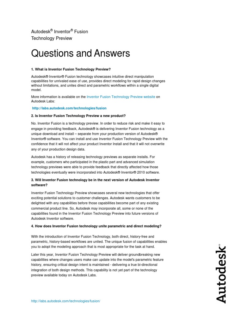 Questions and Answers: Autodesk Inventor Fusion Technology Preview ...