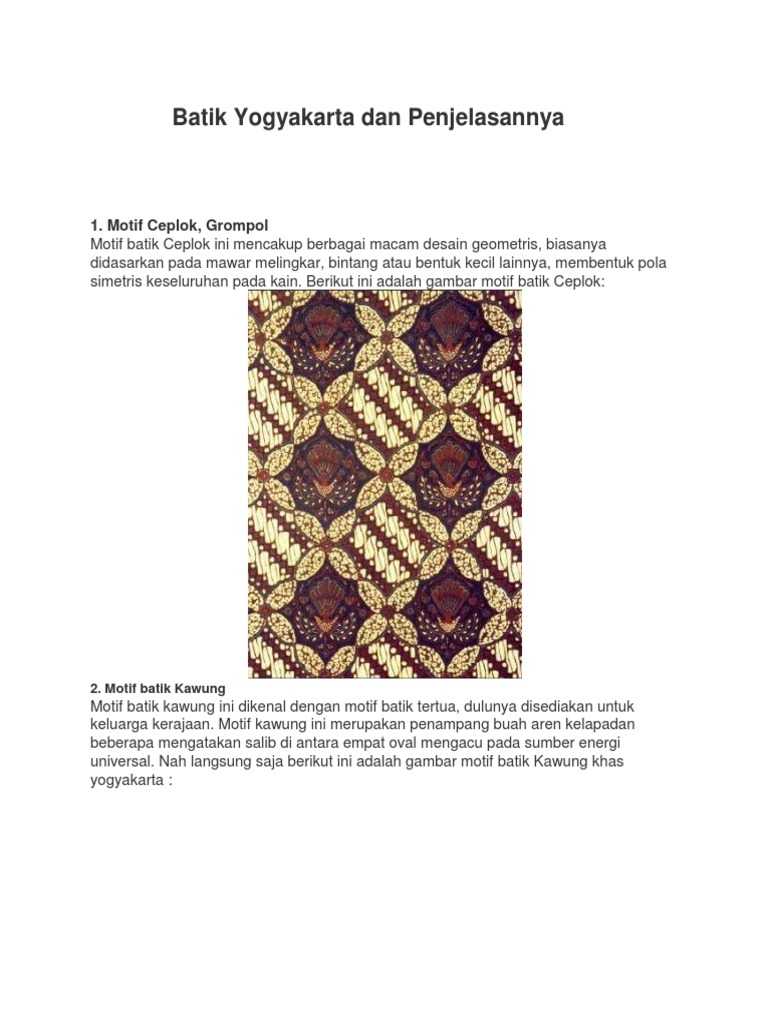 Informasi Motif Batik Yogyakarta Ceplok - Contoh Motif Batik