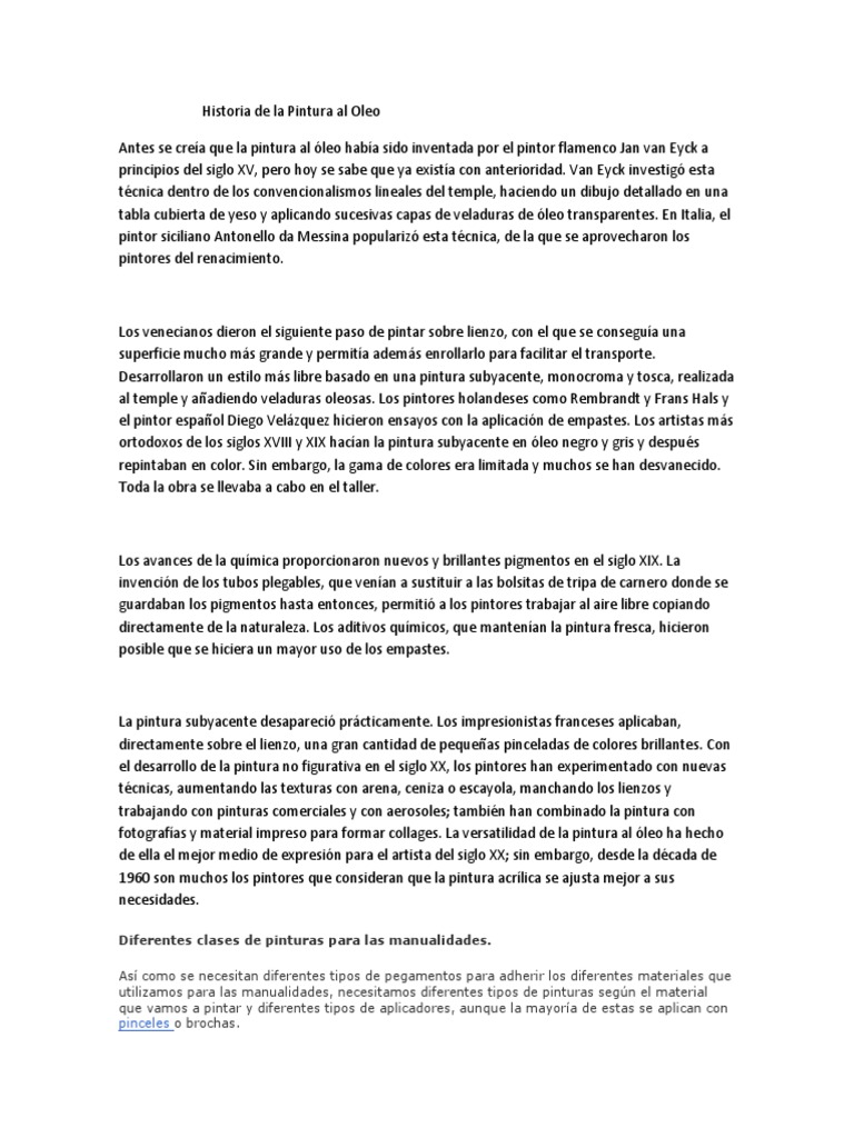 Historia de La Pintura Al Oleo | PDF | Arte roquero | Pintura al óleo
