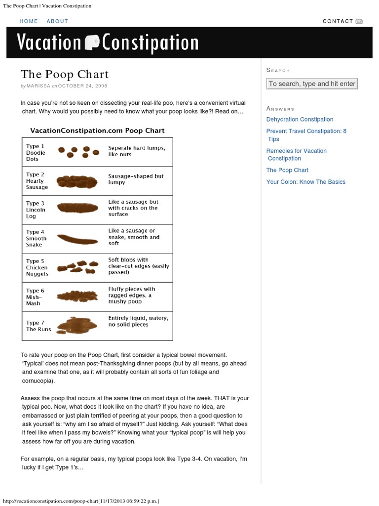 The Poop Chart - Vacation Constipation | PDF | Constipation | Irritable ...