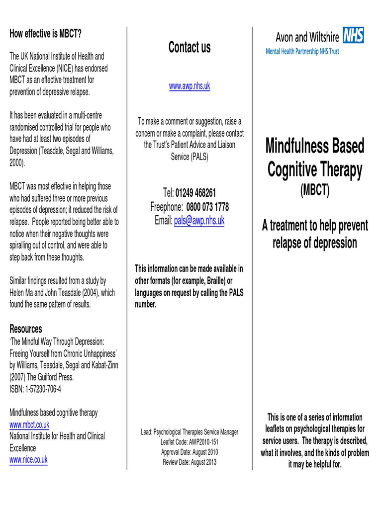 Mindfulness Based Cognitive Therapy (MBCT) Leaflet | PDF | Mindfulness ...