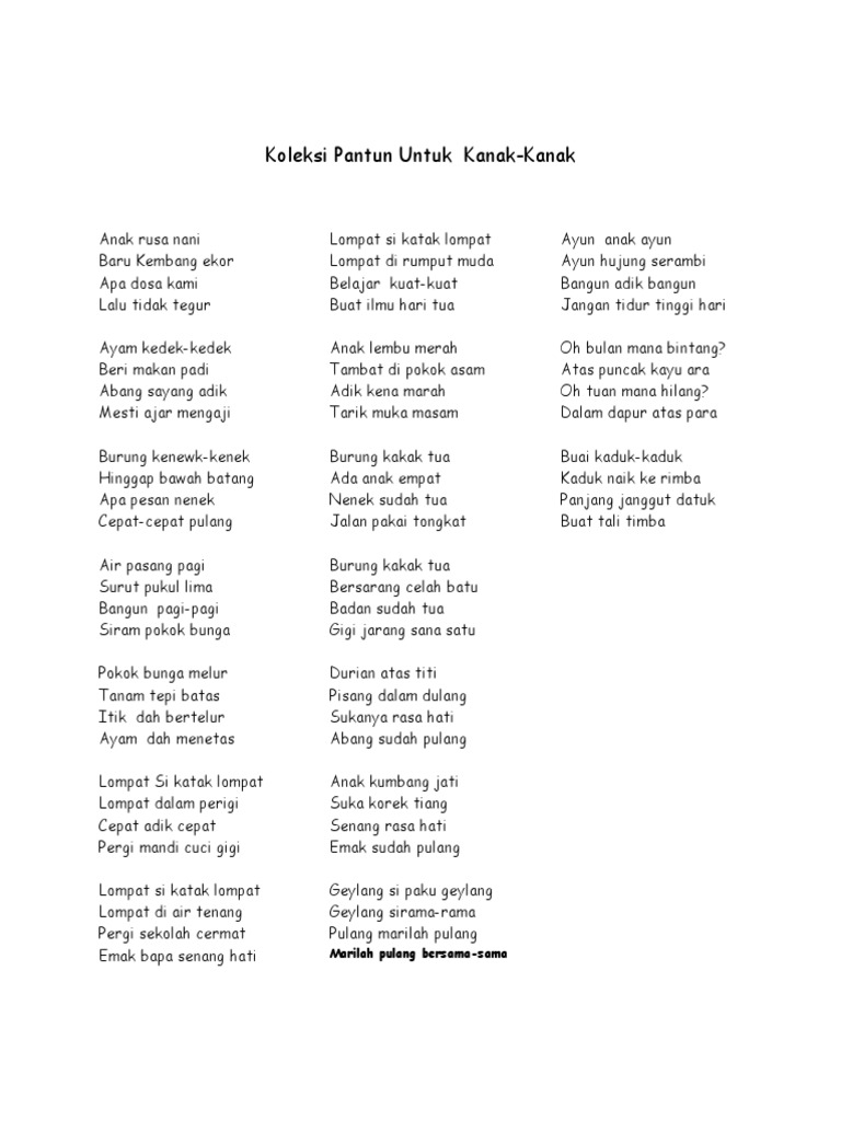 Koleksi Pantun Untuk Kanak