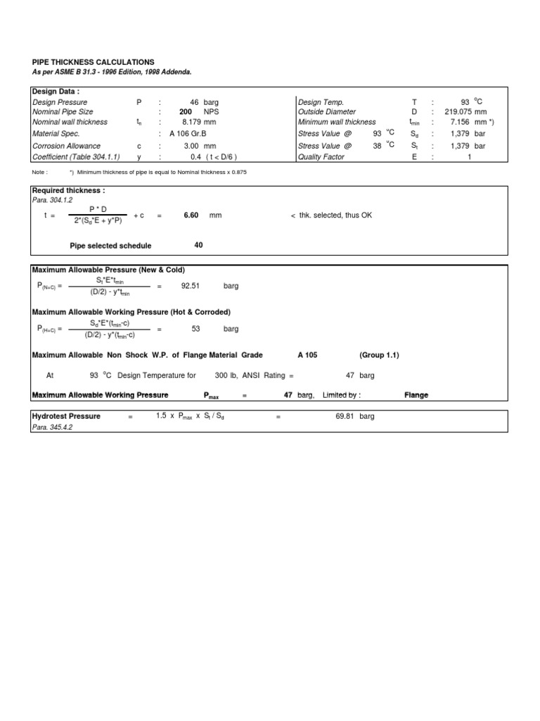Pipe Thickness Calculation Guide | PDF