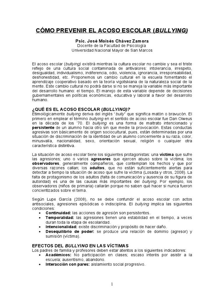 Cómo Prevenir El Acoso Escolar | PDF | Mente | Cognición