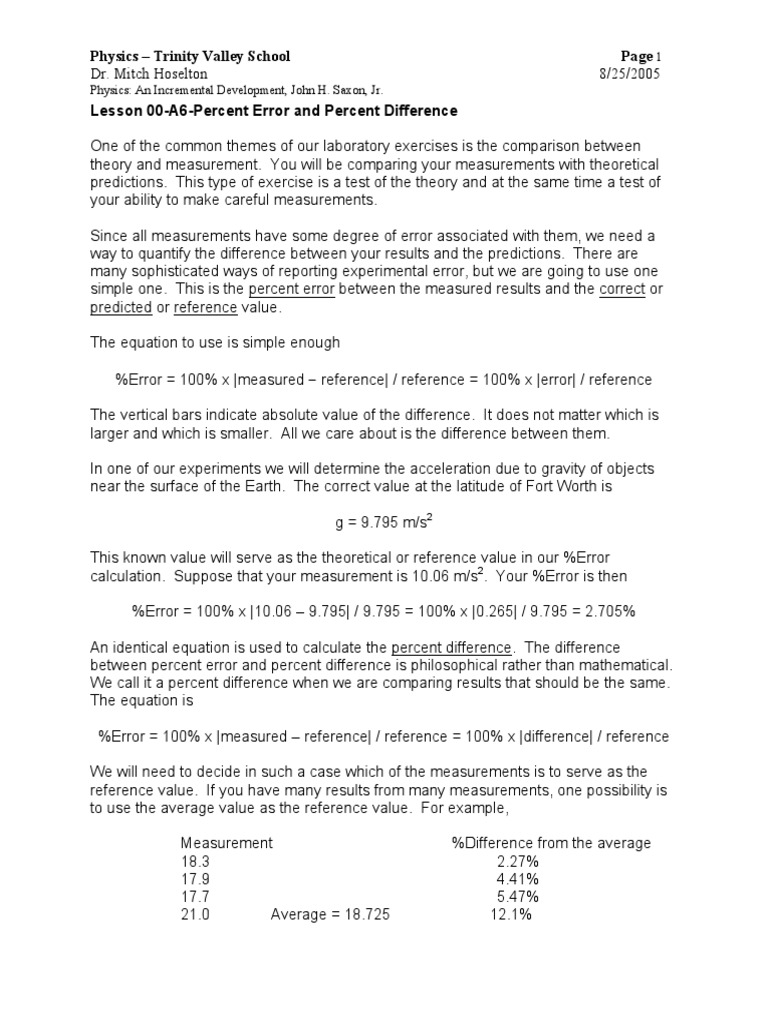 Percent Error and Percent Difference | PDF