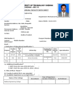 Anna University Faculty Data Sheet for Mechanical Engineering Lecturer