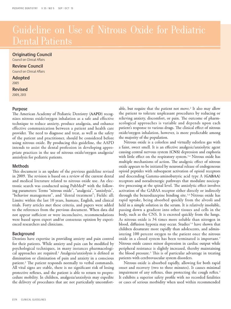 Guideline On Use of Nitrous Oxide For Pediatric Dental Patients PDF Nitrous Oxide Anesthesia