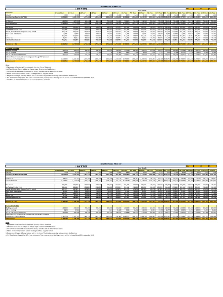 Skylark Ithaca Price List Upfront Rs.3300 Per SFT PDF Value