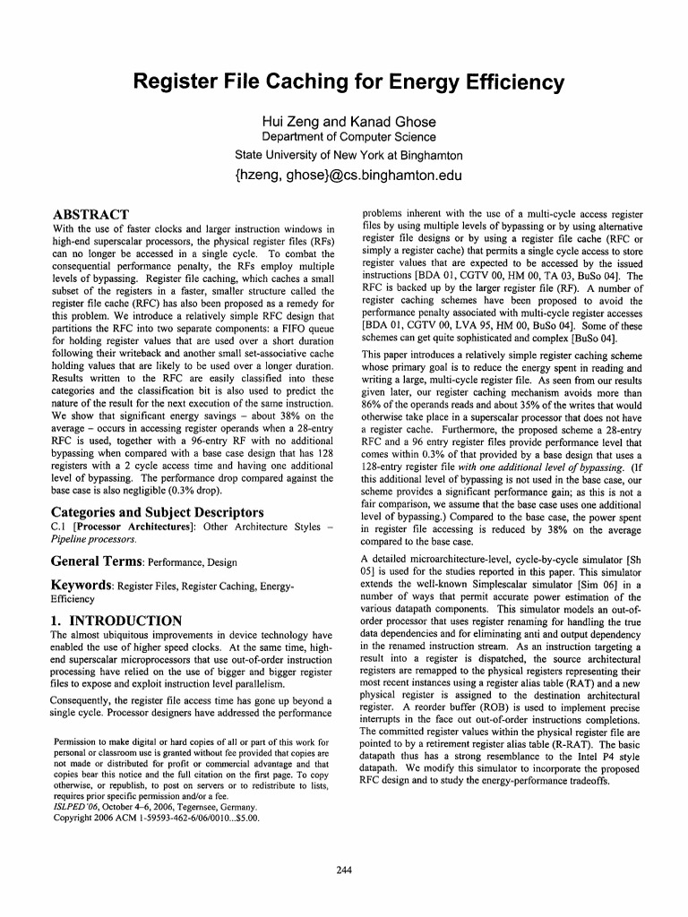 Register File Caching For Energy Efficiency | PDF | Cpu Cache ...