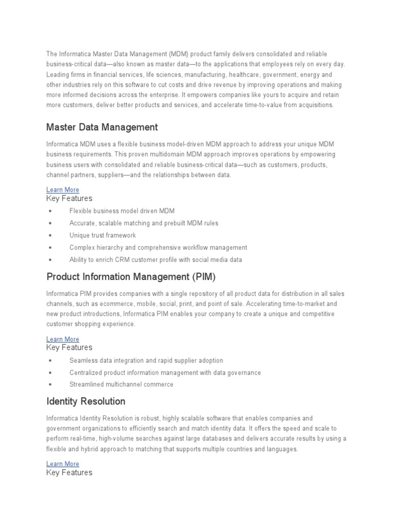 The Informatica Master Data Management | PDF | Accountability | Data ...