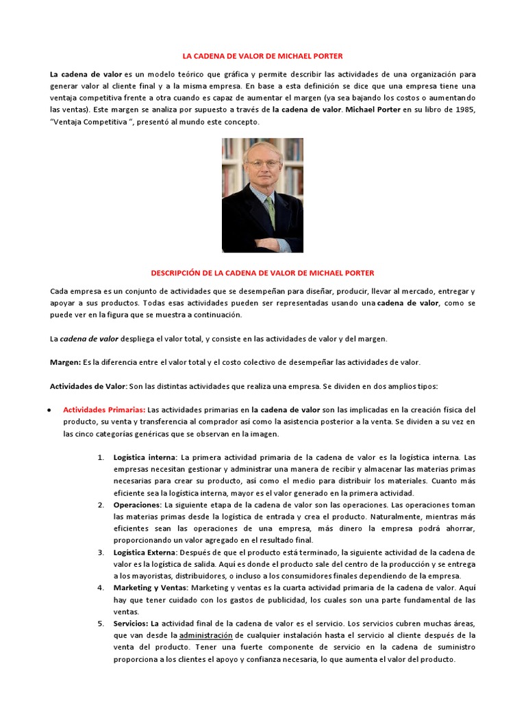 Cadena de Valor según Michael Porter | PDF | Cadena de valor | Ciencias ...