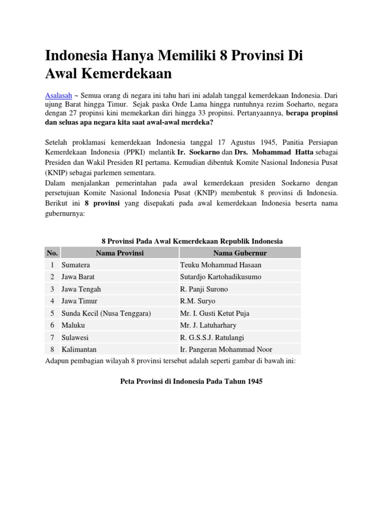 Peta 8 Provinsi Awal Kemerdekaan - Paimin Gambar