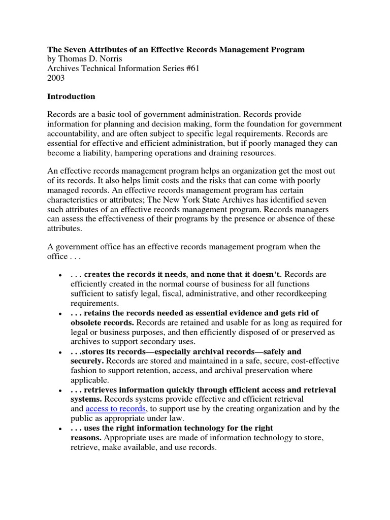 The Seven Attributes of An Effective Records Management Program | PDF ...