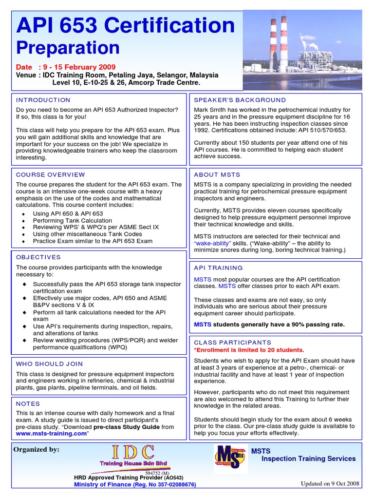 API 653 Certification Training Course | PDF | Test (Assessment ...
